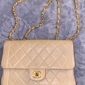 CHANEL BAG ‘SINGLE FLAP’ Vintage 1996 or 1997  Med SZ Cream Color Serial Number